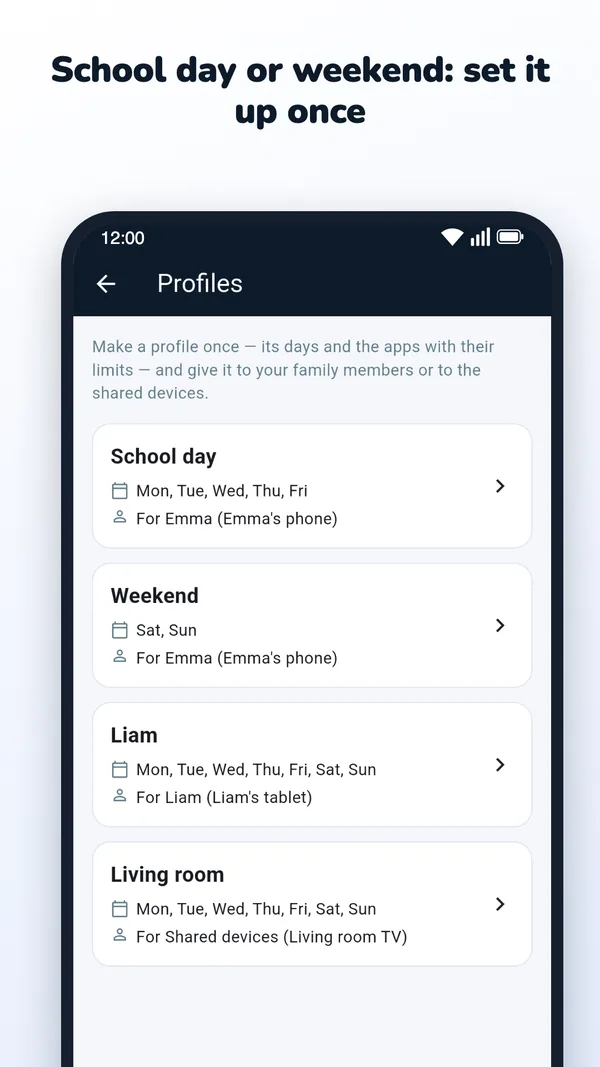 Profiles such as School day and Weekend